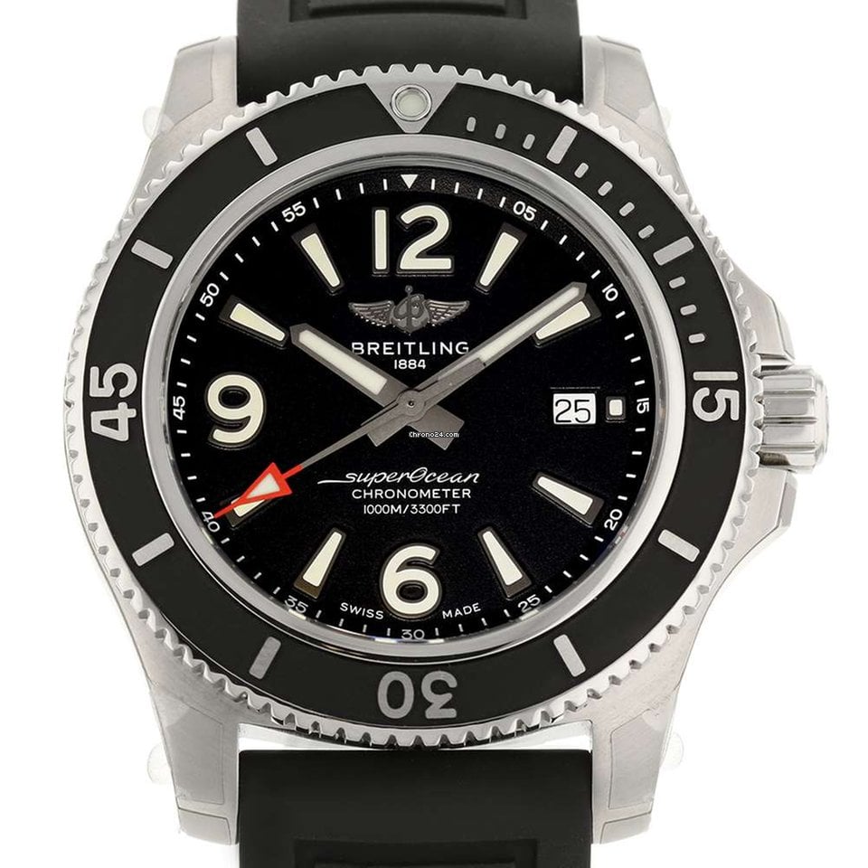 Breitling Superocean II 44mm Black Dial Black Rubber Strap Watch for Men - A17367D71B1S2 Watches Breitling   