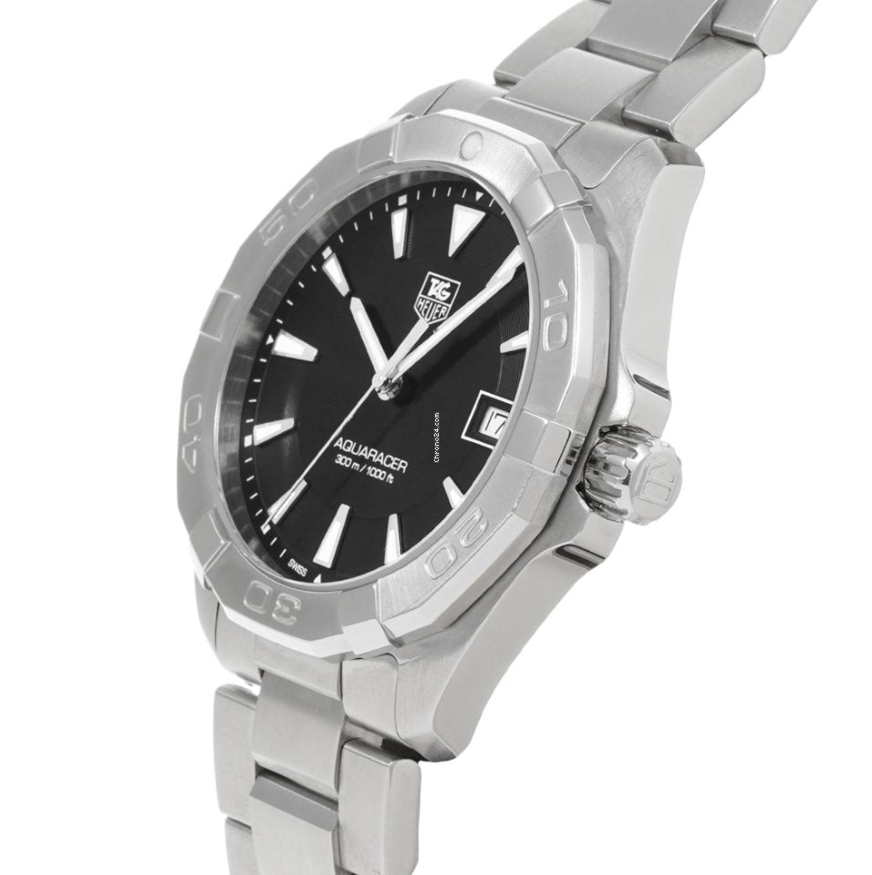 Tag Heuer Aquaracer 41mm Quartz Black Dial Silver Steel Strap Watch for Men - WAY1110.BA0928 Watches Tag Heuer   