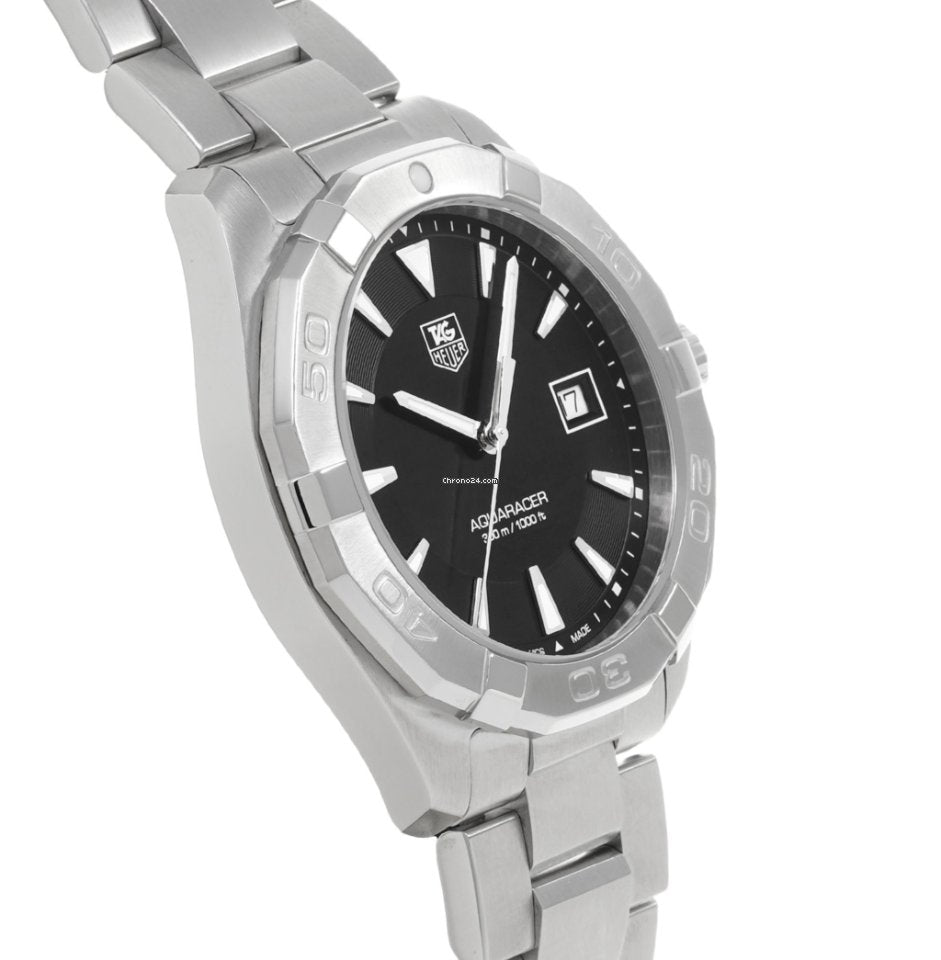 Tag Heuer Aquaracer 41mm Quartz Black Dial Silver Steel Strap Watch for Men - WAY1110.BA0928 Watches Tag Heuer   