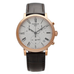 Tissot Carson Premium Chronograph White Dial Brown Leather Strap Watch For Men - T122.417.36.033.00 Watches Tissot   