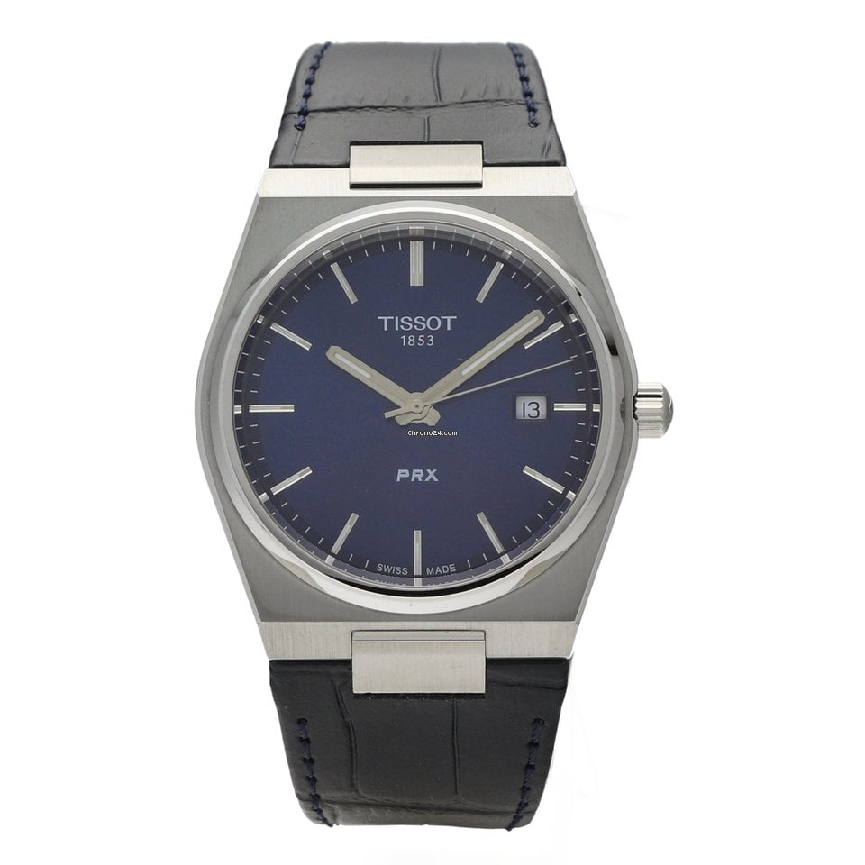 Tissot PRX Quartz Blue Dial Blue Leather Strap Watch for Men - T137.410.16.041.00 Watches Tissot   