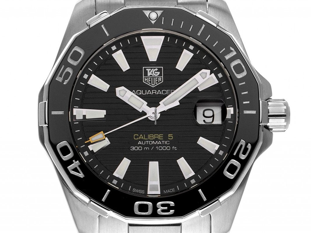 Tag Heuer Aquaracer Automatic 41mm Black Dial Silver Steel Strap Watch for Men - WAY211A.BA0928 Watches Tag Heuer   