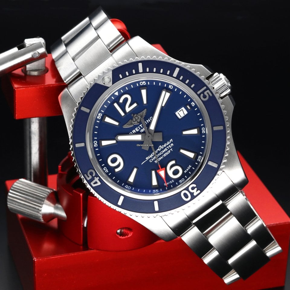Breitling Superocean Automatic 42mm Blue Dial Silver Steel Strap Watch for Men - A17366D81C1A1 Watches Breitling   