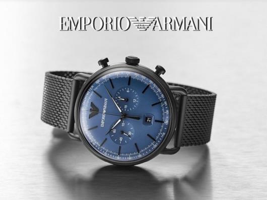 Emporio Armani Aviator Chronograph Blue Dial Black Mesh Bracelet Watch For Men - AR11201 Watches Emporio Armani   