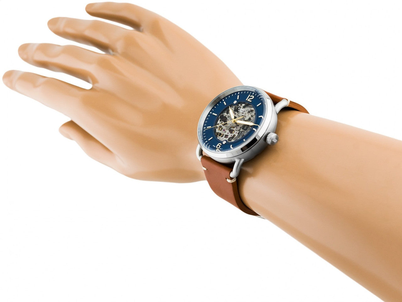 Fossil Commuter Automatic Skeleton Blue Dial Brown Leather Strap Watch for Men - ME3159 Watches Fossil   