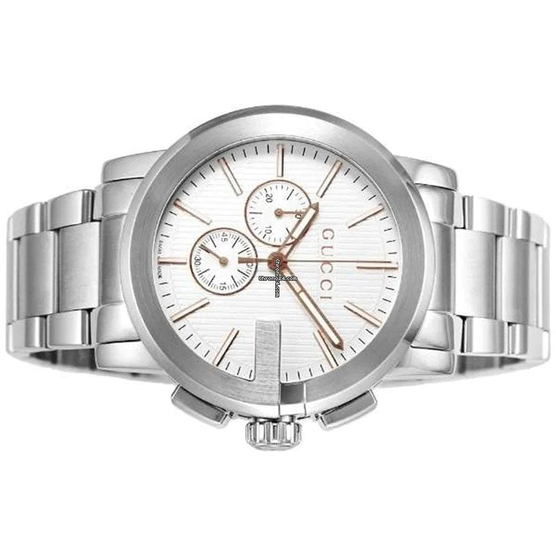 Gucci G Chrono Chronograph Silver Dial Silver Steel Strap Watch For Men - YA101201 Watches Gucci   