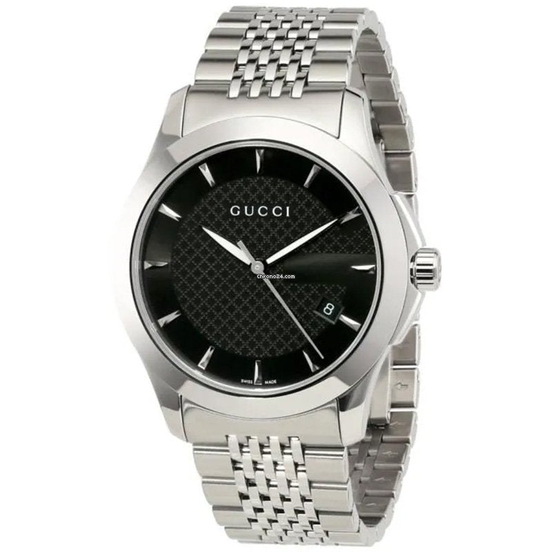 Gucci G Timeless Black Dial Silver Steel Strap Watch For Men - YA126402 Watches Gucci   