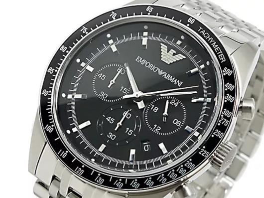 Emporio Armani Tazio Chronograph Black Dial Silver Stainless Steel Watch For Men - AR5988 Watches Emporio Armani   