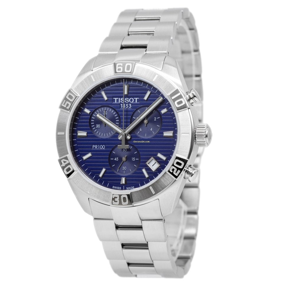 Tissot PR 100 Sport Quartz Chronograph Blue Dial Silver Stainless Steel Watch For Men - T101.617.11.041.00 Watches Tissot   