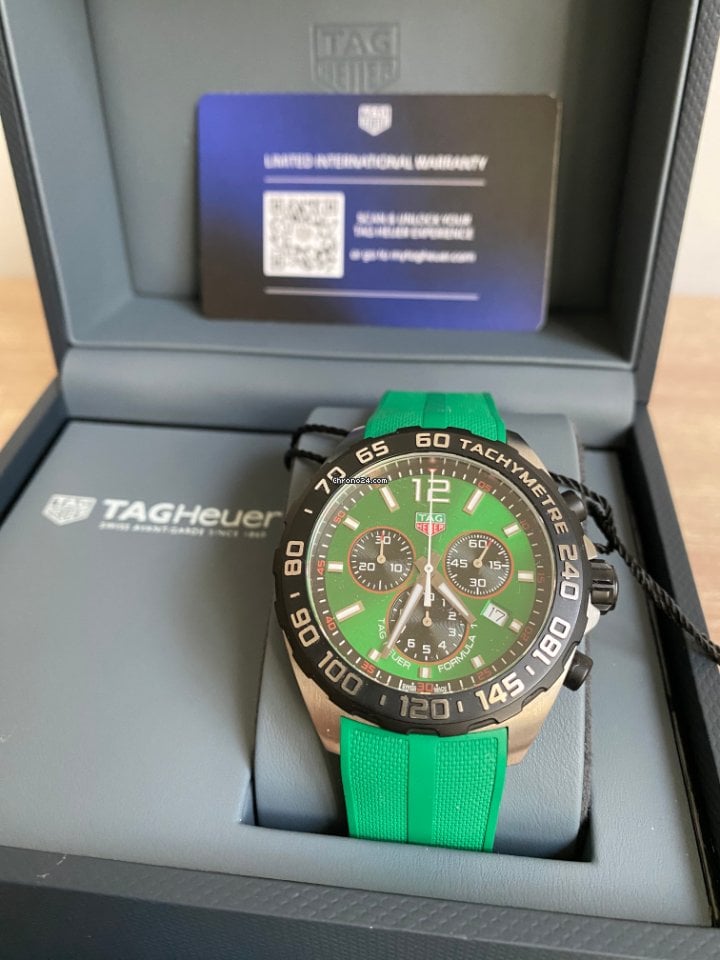 Tag Heuer Formula 1 Chronograph 41mm Green Dial Green Rubber Strap Watch for Men - CAZ101AP.FT8056 Watches Tag Heuer   