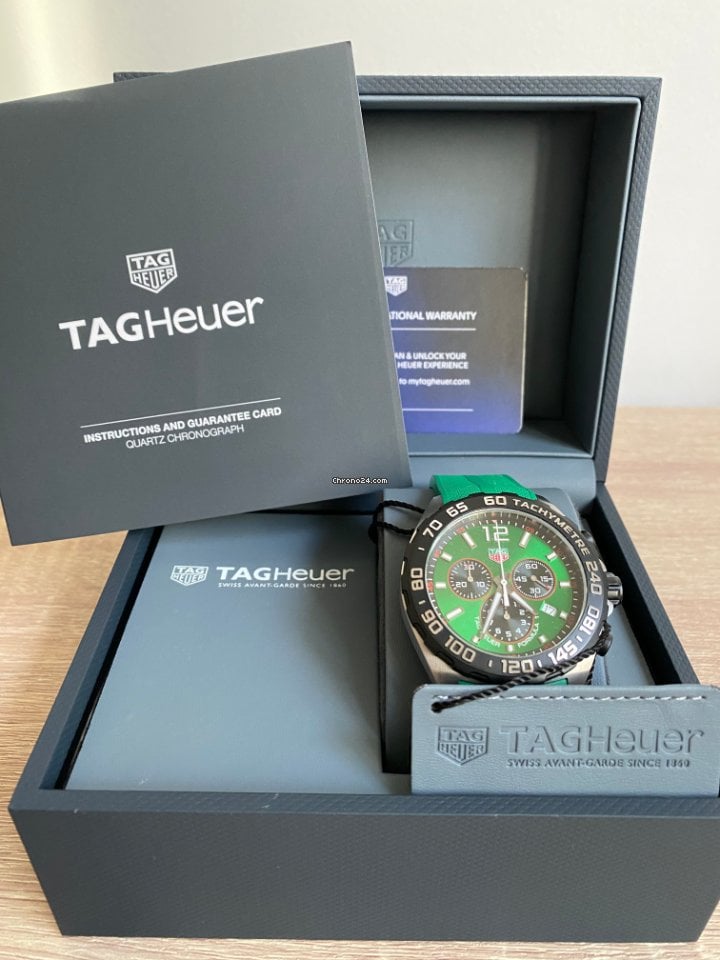 Tag Heuer Formula 1 Chronograph 41mm Green Dial Green Rubber Strap Watch for Men - CAZ101AP.FT8056 Watches Tag Heuer   