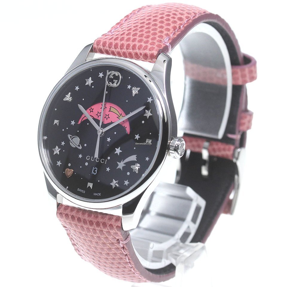 Gucci G-Timeless Moonphase Black Dial Pink Leather Strap Watch For Women - YA1264046 Watches Gucci   