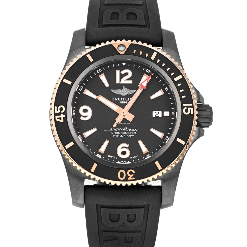 Breitling Superocean Automatic 46mm Black Dial Black Rubber Strap Watch for Men - U17368221B1S1 Watches Breitling   