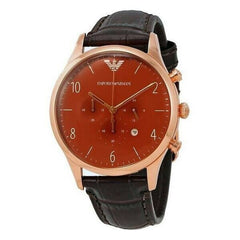 Emporio Armani Classic Chronograph Burgundy Dial Brown Leather Strap Watch For Men - AR1890 Watches Emporio Armani   