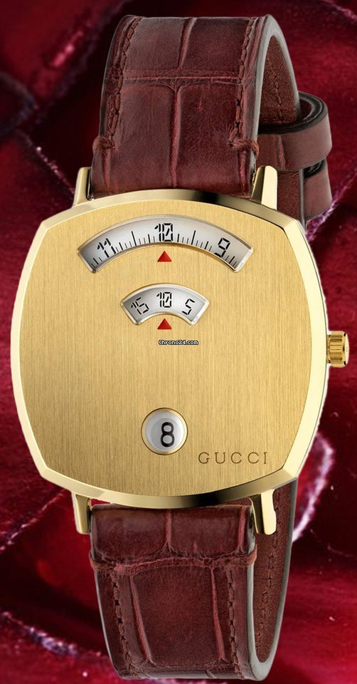 Gucci Grip Yellow Gold Dial Maroon Leather Strap Watch For Women - YA157405 Watches Gucci   