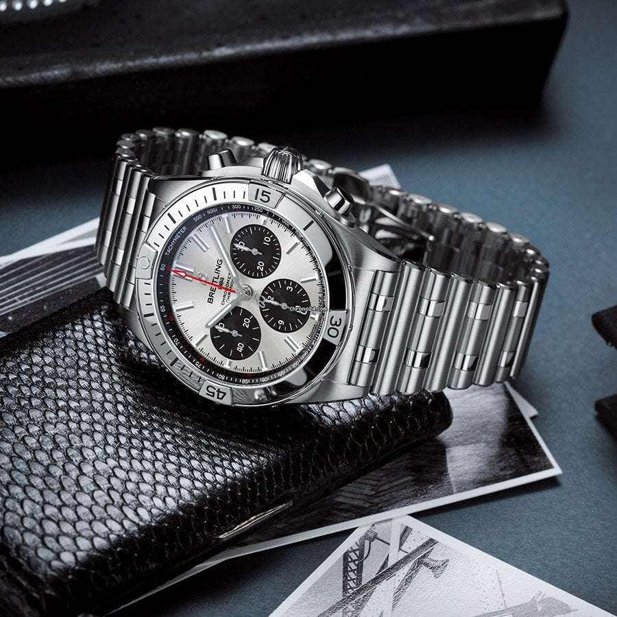 Breitling Chronomat B01 42mm Silver Dial Silver Steel Strap Watch for Men - AB0134101G1A1 Watches Breitling   