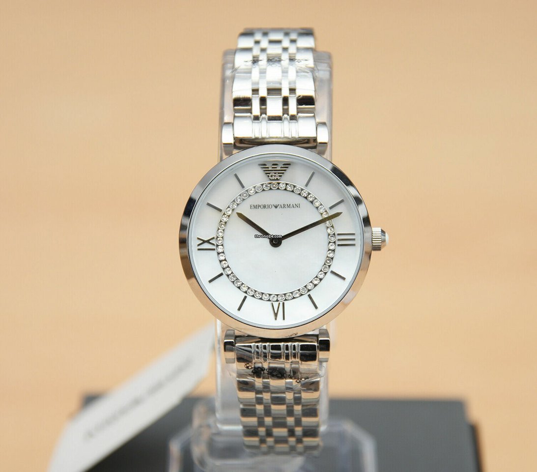 Emporio Armani Gianni T-Bar Mother of Pearl Dial Silver Stainless Steel Watch For Women - AR1908 Watches Emporio Armani   