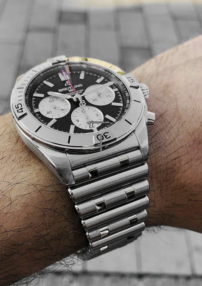 Breitling Chronomat B01 42mm Black Dial Silver Steel Strap Watch for Men - AB0134101B1A1 Watches Breitling   