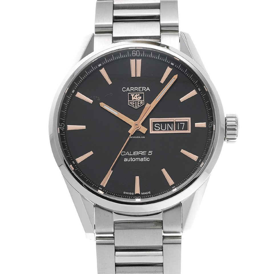 Tag Heuer Carrera Calibre 5 Automatic Black Dial Silver Steel Strap Watch for Men - WAR201C.BA0723 Watches Tag Heuer   