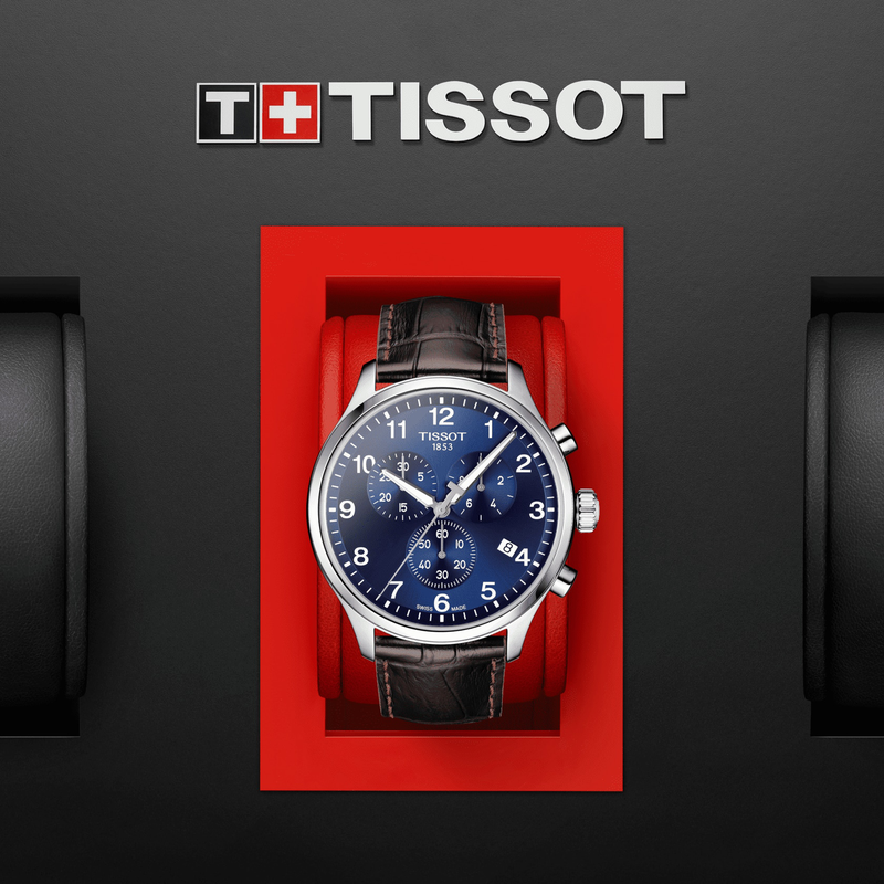 Tissot Chrono XL Classic Blue Dial Brown Leather Strap Watch For Men - T116.617.16.047.00 Watches Tissot   