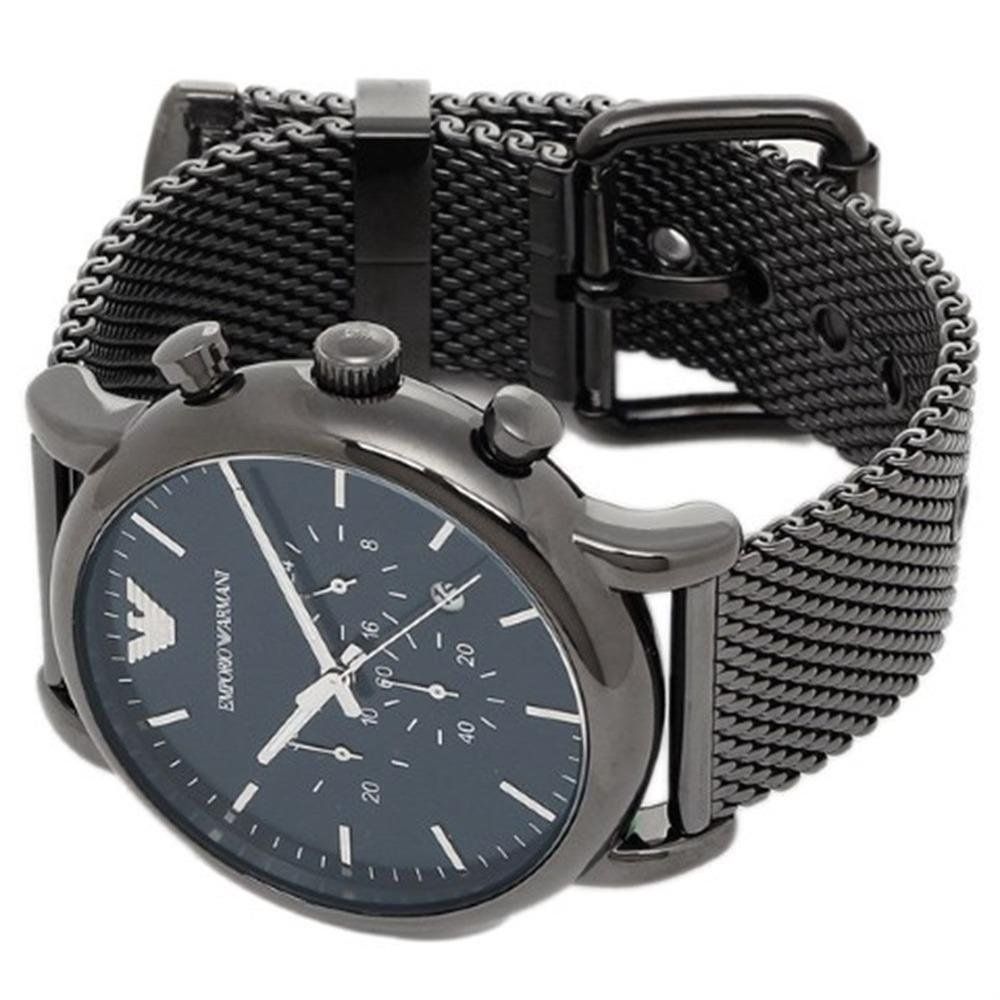 Emporio Armani Chronograph Blue Dial Gun Metallic Mesh Bracelet Watch For Men - AR1979 Watches Emporio Armani   