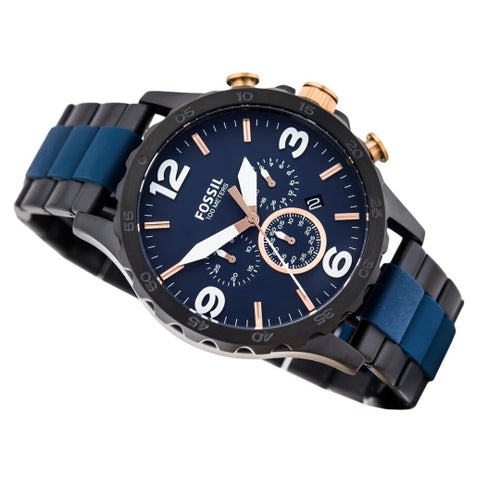 Fossil Nate Chronograph Blue Dial Two Tone Steel Strap Watch for Men - JR1494 Watches Fossil   