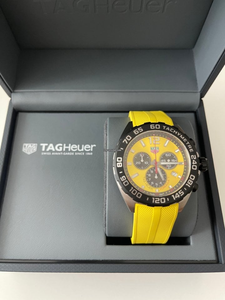 Tag Heuer Formula 1 Chronograph 41mm Yellow Dial Yellow Rubber Strap Watch for Men - CAZ101AM.FT8054 Watches Tag Heuer   