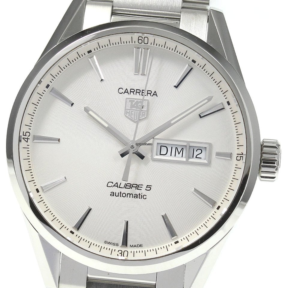 Tag Heuer Carrera Calibre 5 Automatic 41mm White Dial Silver Steel Strap Watch for Men - WAR201B.BA0723 Watches Tag Heuer   