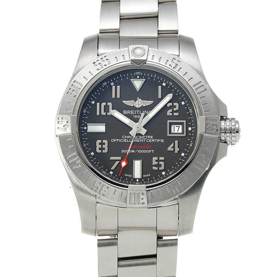 Breitling Avenger II Seawolf 45mm Grey Dial Silver Steel Strap Mens Watch - A1733110/F563 Watches Breitling   