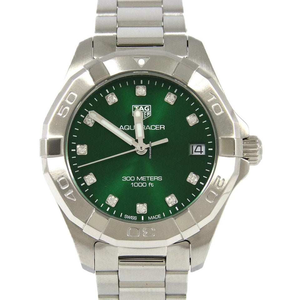 Tag Heuer Aquaracer Quartz 32mm Emerald Green Dial Silver Steel Strap Watch for Women - WBD1316.BA0740 Watches Tag Heuer   