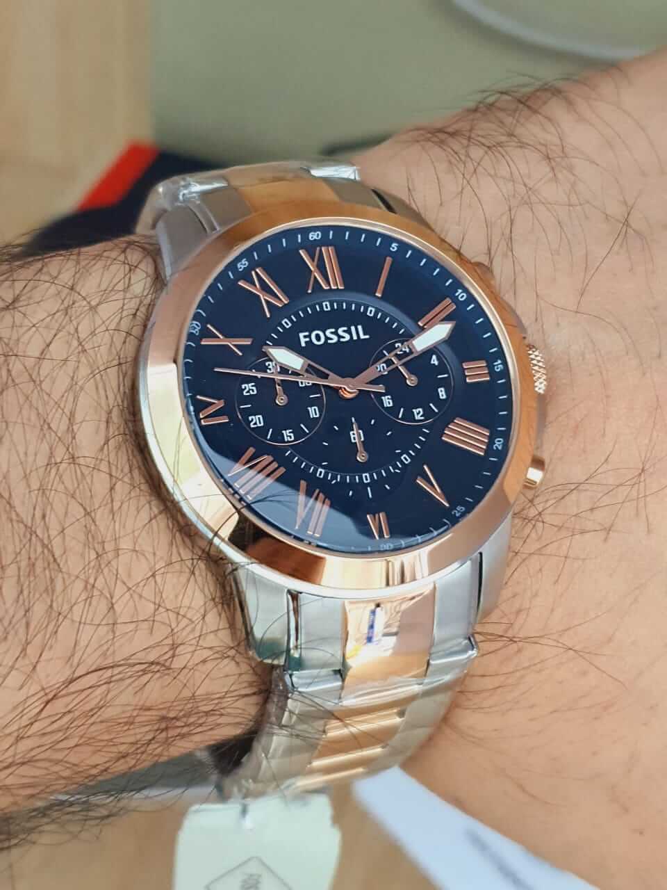 Fossil Grant Chronograph Blue Dial Two Tone Steel Strap Watch for Men - FS5024 Watches Fossil   