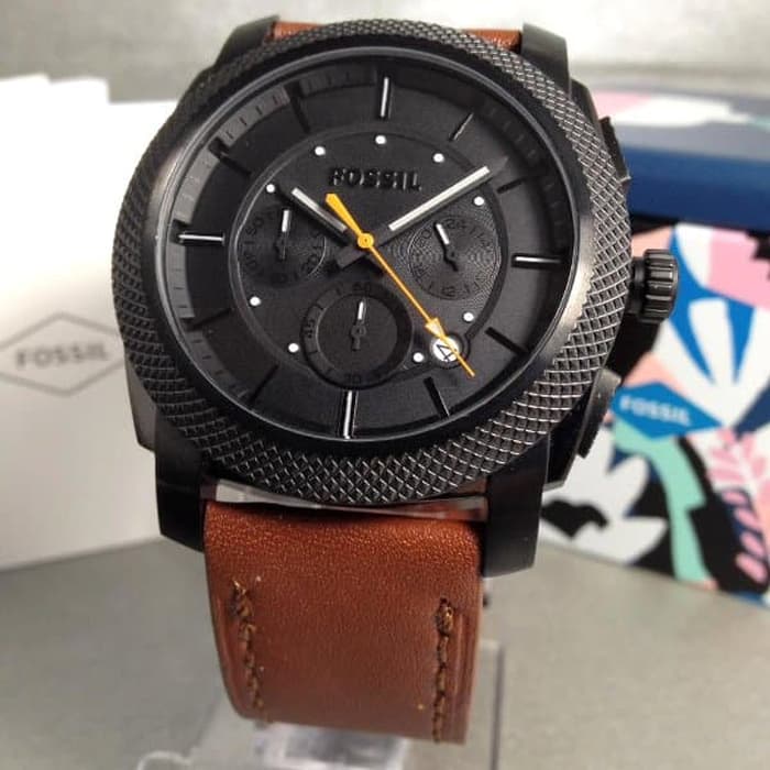 Fossil Machine Chronograph Black Dial Brown Leather Strap Watch for Men - FS5234 Watches Fossil   