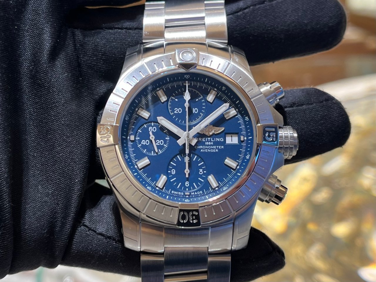 Breitling Avenger Chronograph 45mm Blue Dial Silver Steel Strap Watch for Men - A13317101C1A1 Watches Breitling   
