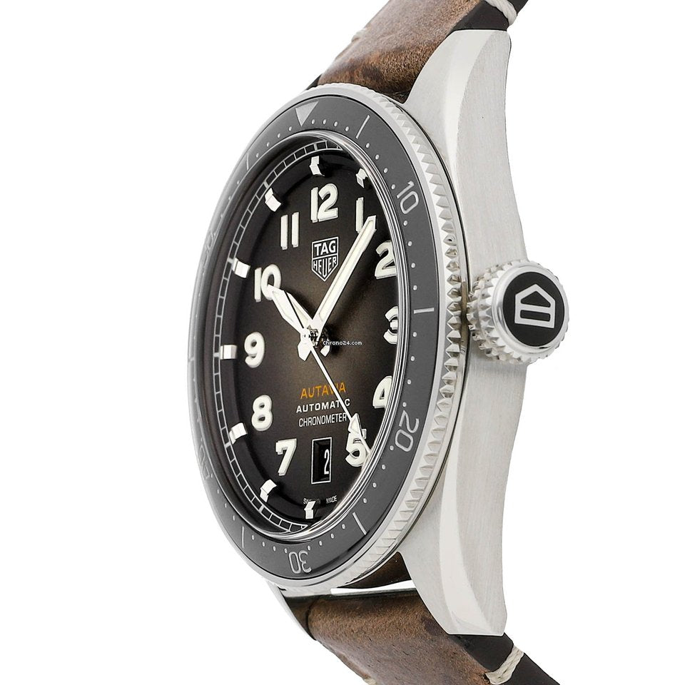 Tag Heuer Autavia Automatic 42mm Grey Dial Brown Leather Strap Watch for Men - WBE5114.FC8266 Watches Tag Heuer   