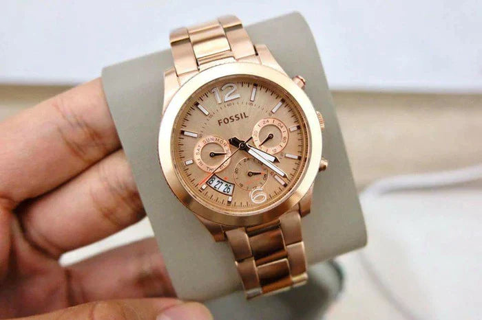 Fossil Boyfriend Multifunction Rose Gold Dial Rose Gold Steel Strap Watch for Women - ES3885 Watches Fossil   