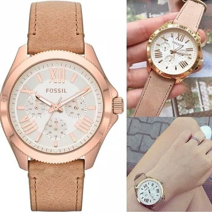 Fossil Cecile White Dial Sand Leather Strap Watch for Women - AM4532 Watches Fossil   