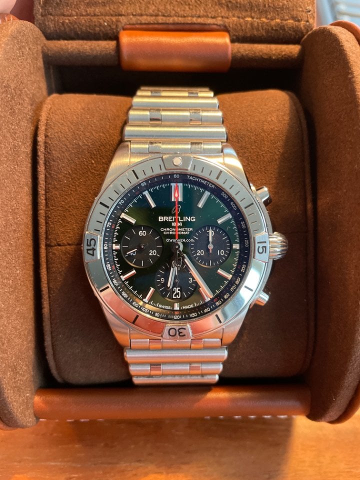 Breitling Chronomat B01 42mm Green Dial Silver Steel Strap Watch for Men - AB01343A1L1A1 Watches Breitling   