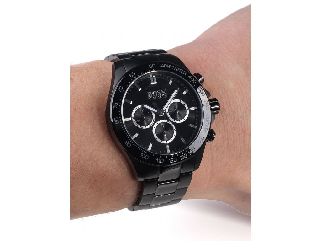 Hugo Boss Ikon Chronograph Black Dial Black Steel Strap Watch for Men - 1512961 Watches Hugo Boss   