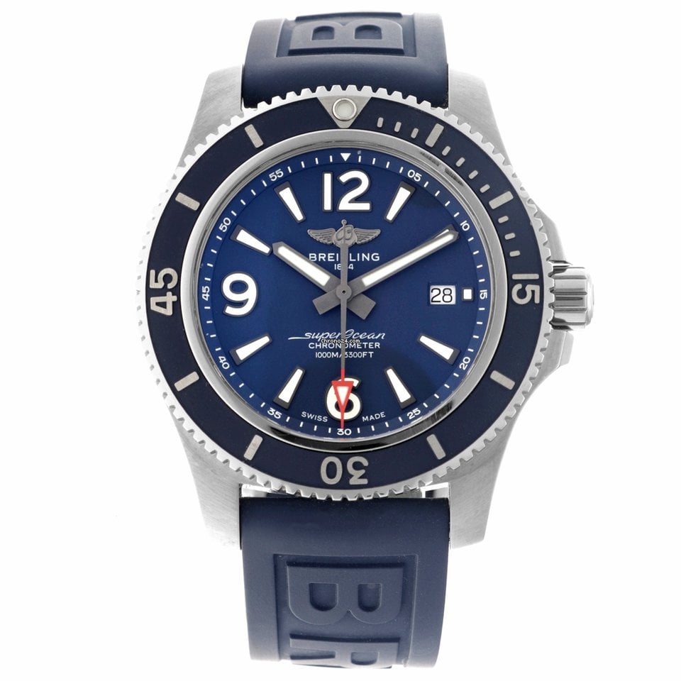 Breitling Superocean 44mm Automatic Blue Dial Blue Rubber Strap Watch for Men - A17367D81C1S2 Watches Breitling   