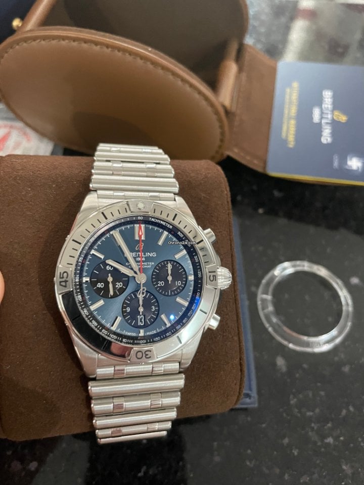 Breitling Chronomat B01 42mm Blue Dial Silver Steel Strap Watch for Men - AB0134101C1A1 Watches Breitling   