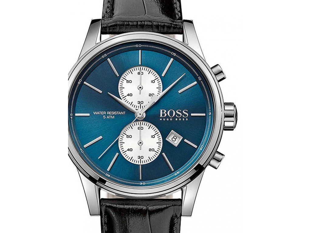 Hugo Boss Jet Blue Dial Black Leather Strap Watch for Men - 1513283 Watches Hugo Boss   