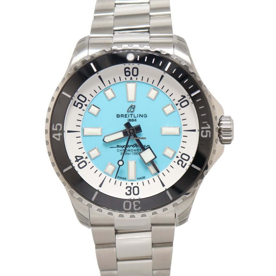 Breitling Superocean Automatic 44mm Turquoise Dial Silver Steel Strap Watch for Men - A17376211L2A1 Watches Breitling   