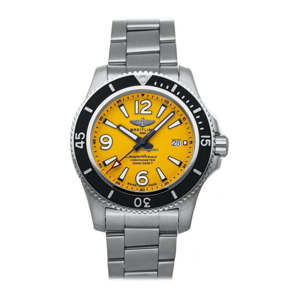 Breitling Superocean II Automatic 44mm Yellow Dial Silver Steel Strap Watch for Men - A17367021I1A1 Watches Breitling   