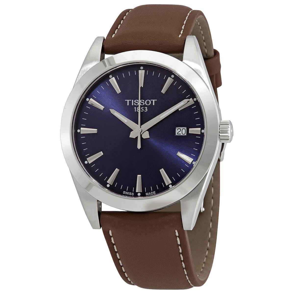 Tissot Gentleman Blue Dial Brown Leather Strap 40mm Watch For Men - T127.410.16.041.00 Watches Tissot   