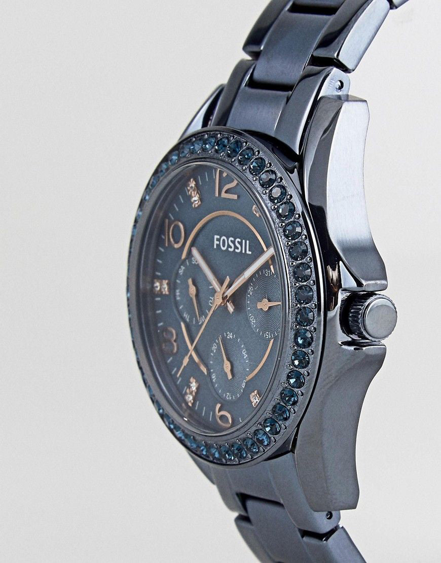 Fossil Riley Quartz Blue Dial Blue Steel Strap Watch for Women - ES4294 Watches Fossil   