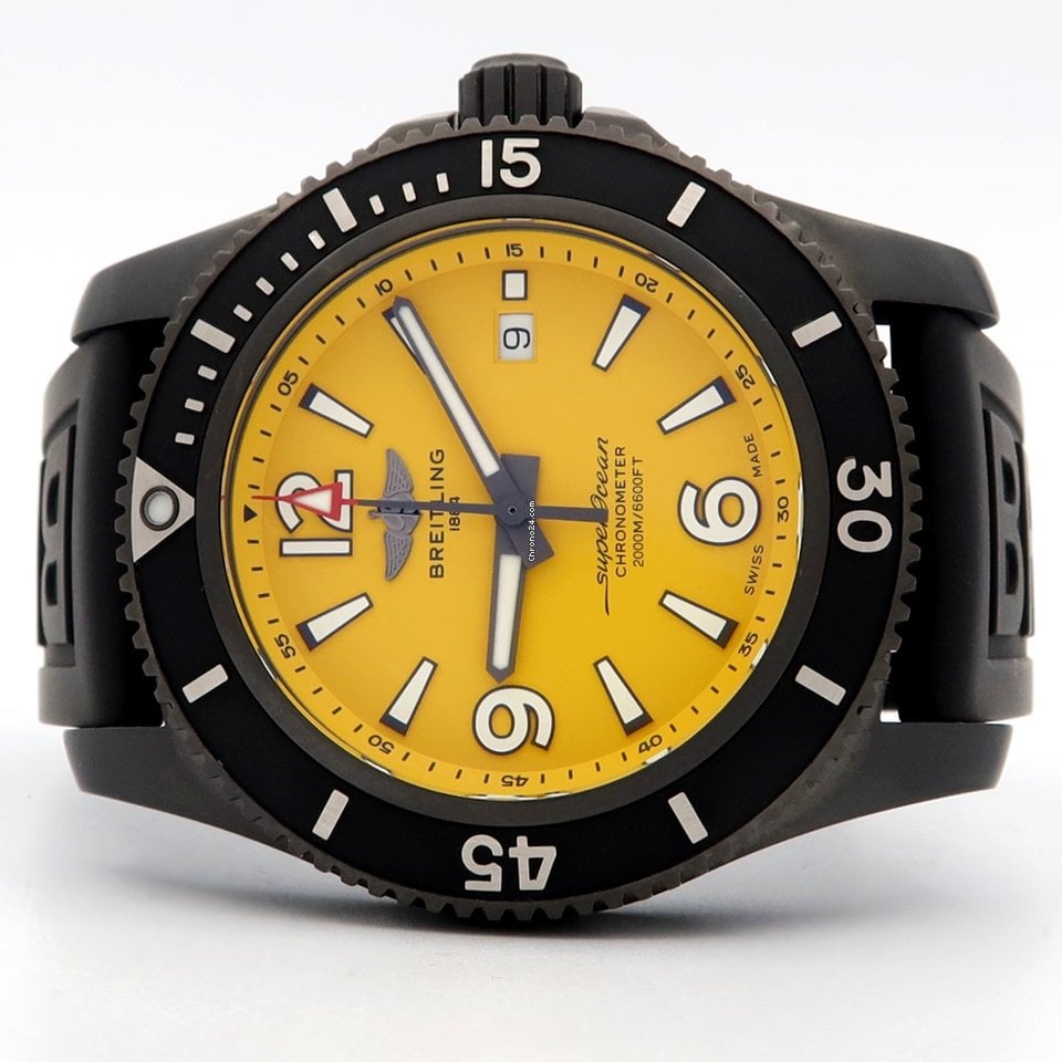 Breitling Superocean Automatic 46mm Yellow Dial Black Rubber Strap Watch for Men - M17368D71I1S1 Watches Breitling   