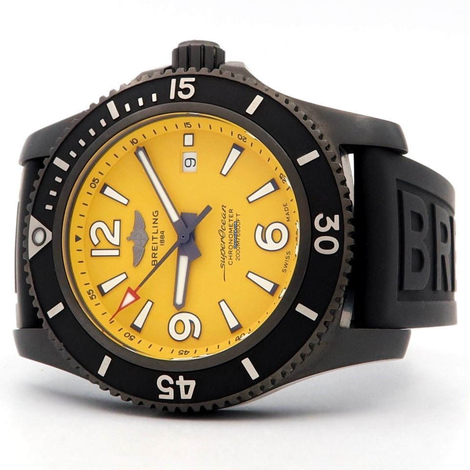 Breitling Superocean Automatic 46mm Yellow Dial Black Rubber Strap Watch for Men - M17368D71I1S1 Watches Breitling   