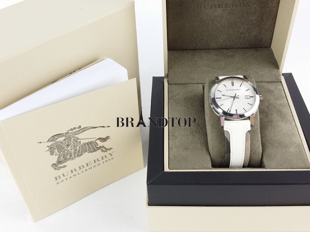 Burberry The City Silver Dial White Leather Strap Watch for Women - BU9019 Watches Burberry   