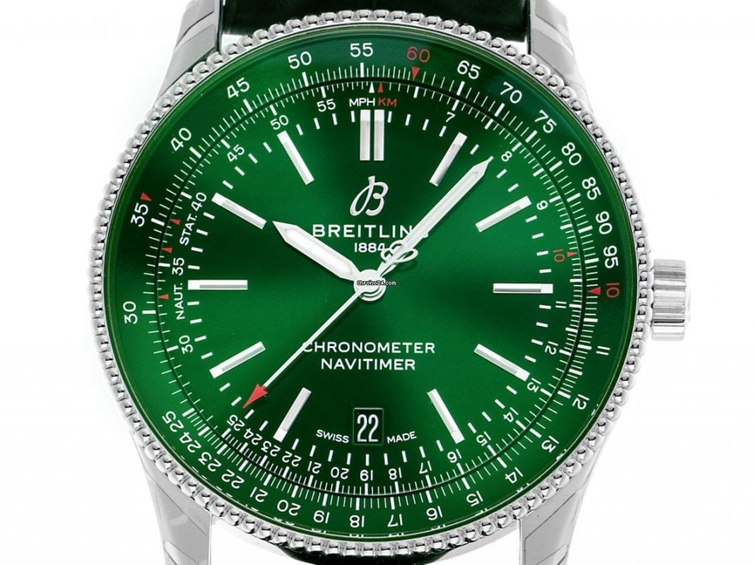 Breitling Navitimer Automatic 41mm Green Dial Green Leather Strap Watch for Men - A17326361L1P1 Watches Breitling   