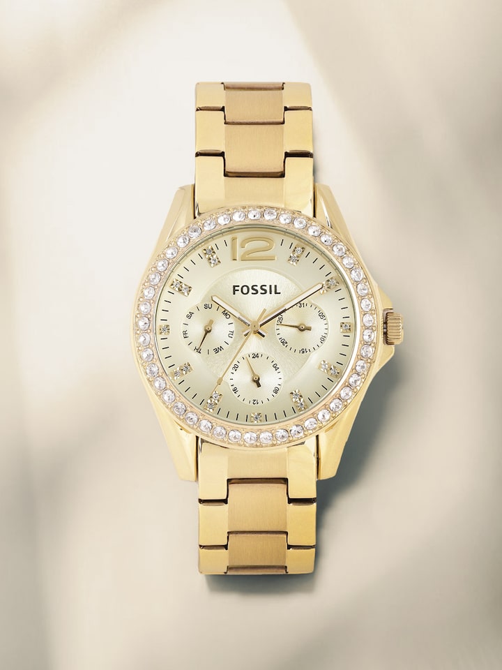 Fossil Riley Gold Dial Gold Steel Strap Watch for Women - ES3203 Watches Fossil   